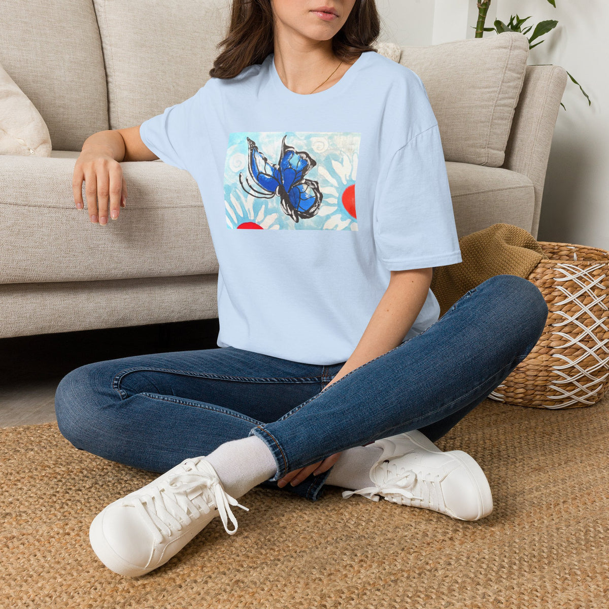 Blue Morpho Butterfly Floral T-Shirt -- Life in the Rainforest Collection
